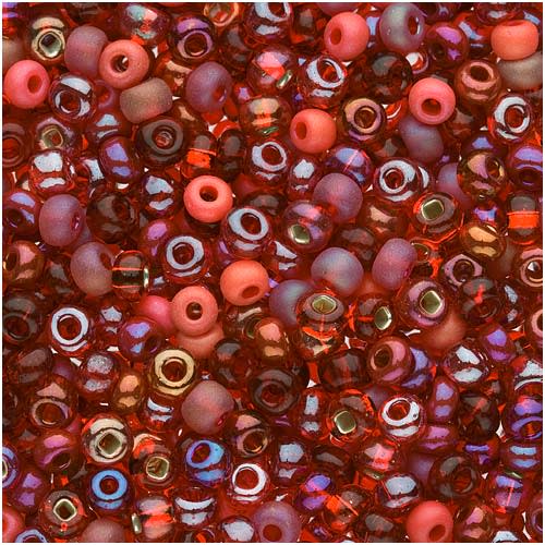 Czech Glass Seed Beads, 6/0 Round, Devil's Food Ruby Red Mix (1 Ounce)