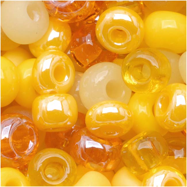 Czech Glass Seed Beads, 6/0 Round, Daffodil Lemon Yellow Mix (1 Ounce)