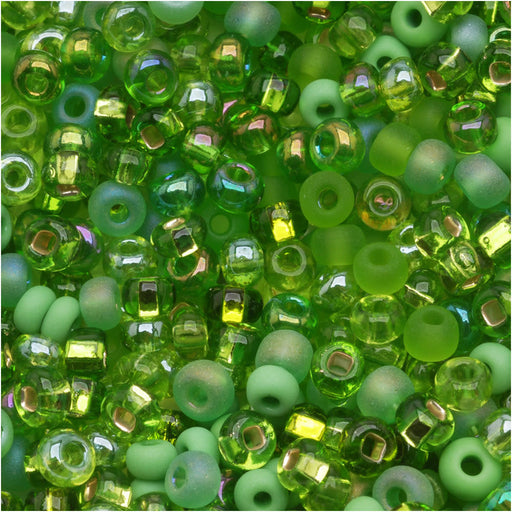 Czech Glass Seed Beads, 6/0 Round, Lime Green Peridot Mix (1 Ounce)
