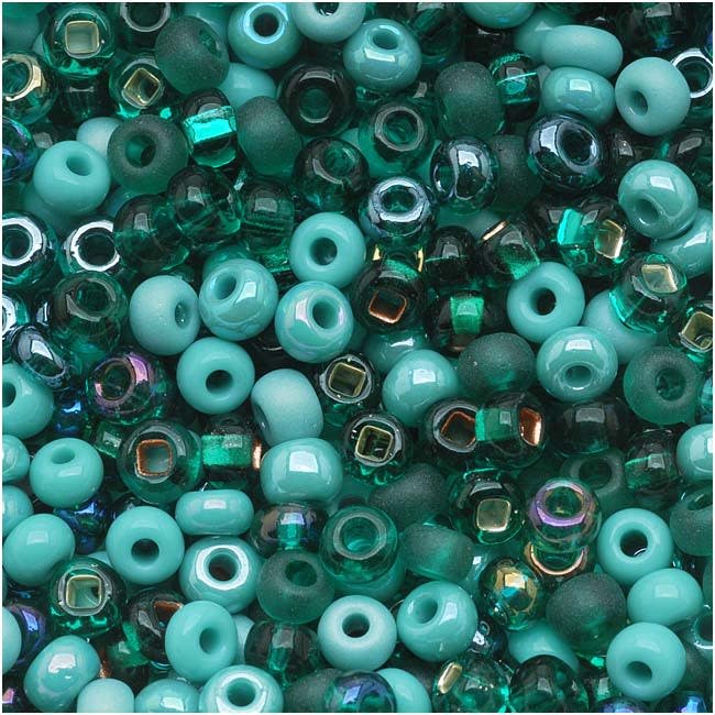 Czech Glass Seed Beads, 6/0 Round, Turquoise Fetish Blue Green Mix (1 Ounce)
