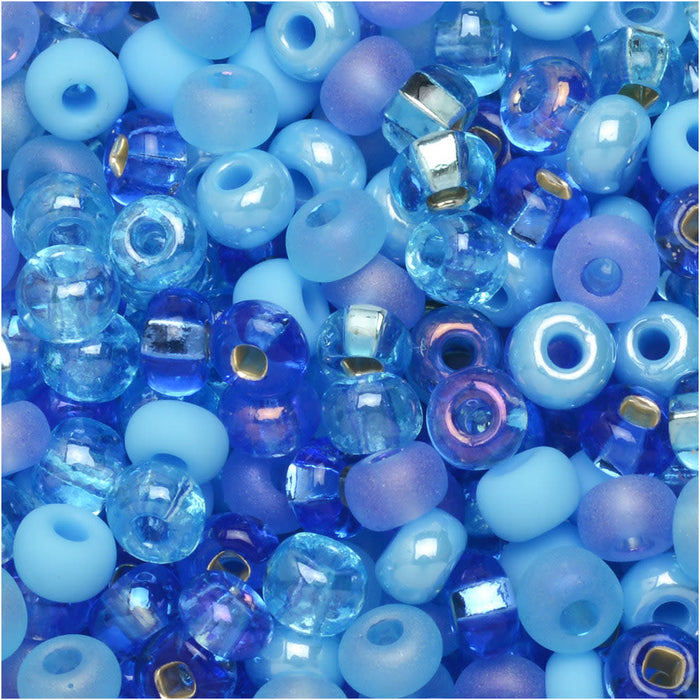 Czech Glass Seed Beads, 6/0 Round, Tranquil Blue Waters Mix (1 Ounce)