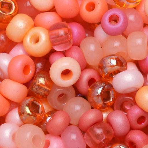 Czech Glass Seed Beads, 6/0 Round, Peach Parfait Mix (1 Ounce)