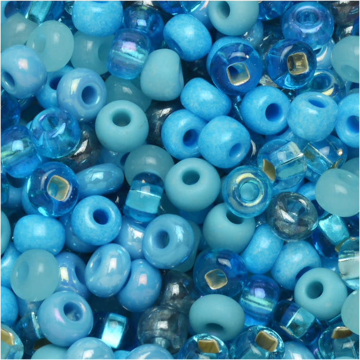 Czech Glass Seed Beads, 6/0 Round, Aquamarina Mix (1 Ounce)
