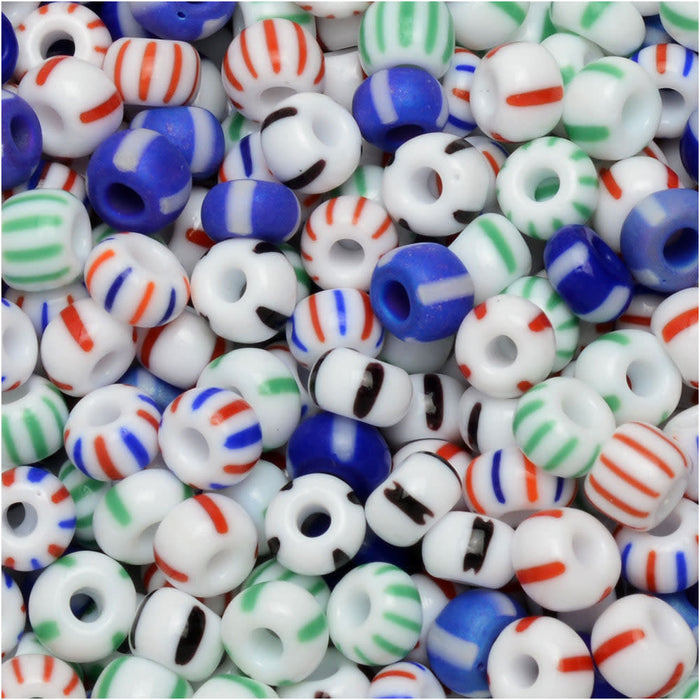 Czech Glass Seed Beads, 6/0 Round, Candy Stripes Mix (1 Ounce)