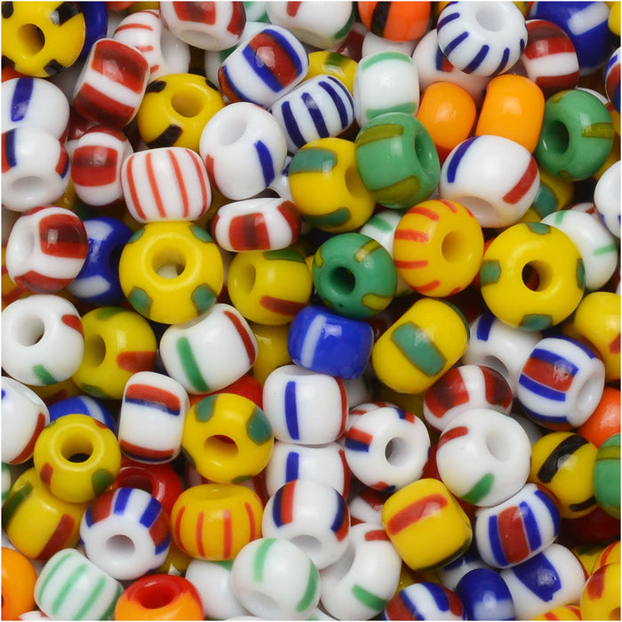 Czech Glass Seed Beads, 6/0 Round, Circus Stripes Mix (1 Ounce)