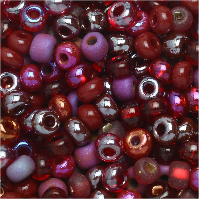 Czech Glass Seed Beads, 6/0 Round, Maroon Mysterium Mix (1 Ounce)