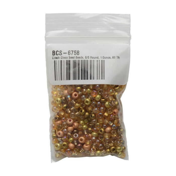 Czech Glass Seed Beads, 6/0 Round, All That Glitters Gold Mix (1 Ounce)