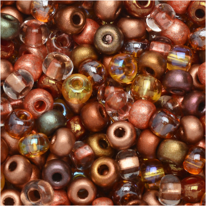 Czech Glass Seed Beads, 6/0 Round, Non Cents Copper Mix (1 Ounce)