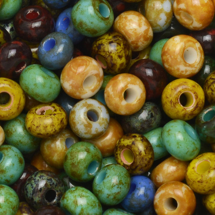 Czech Glass Seed Beads, 6/0 Round, Travertine Rainbow Mix (1 Ounce)