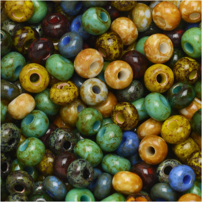 Czech Glass Seed Beads, 6/0 Round, Travertine Rainbow Mix (1 Ounce)