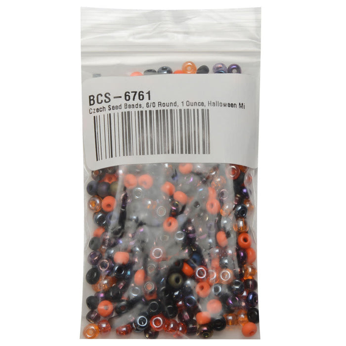 Czech Glass Seed Beads, 6/0 Round, Halloween Mix (1 Ounce)