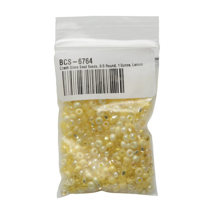 Czech Glass Seed Beads, 6/0 Round, Lemon Chifon Mix (1 Ounce)