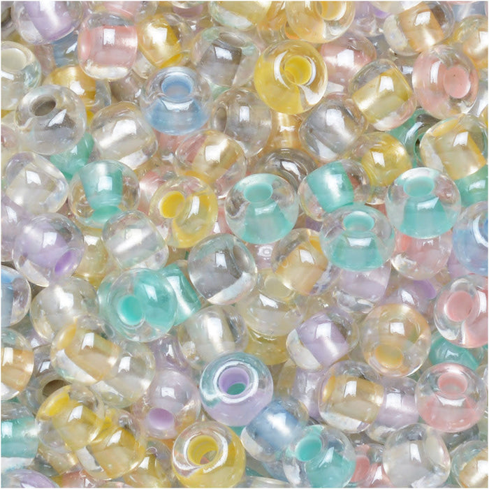 Czech Glass Seed Beads, 6/0 Round, Pearl Pastel Color Lined Mix (1 Ounce)