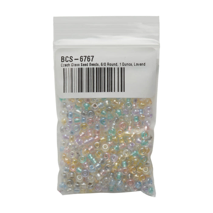 Czech Glass Seed Beads, 6/0 Round, Pearl Pastel Color Lined Mix (1 Ounce)