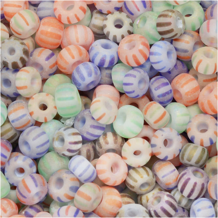 Czech Glass Seed Beads, 6/0 Round, Rainbow Stripe Mix (1 Ounce)