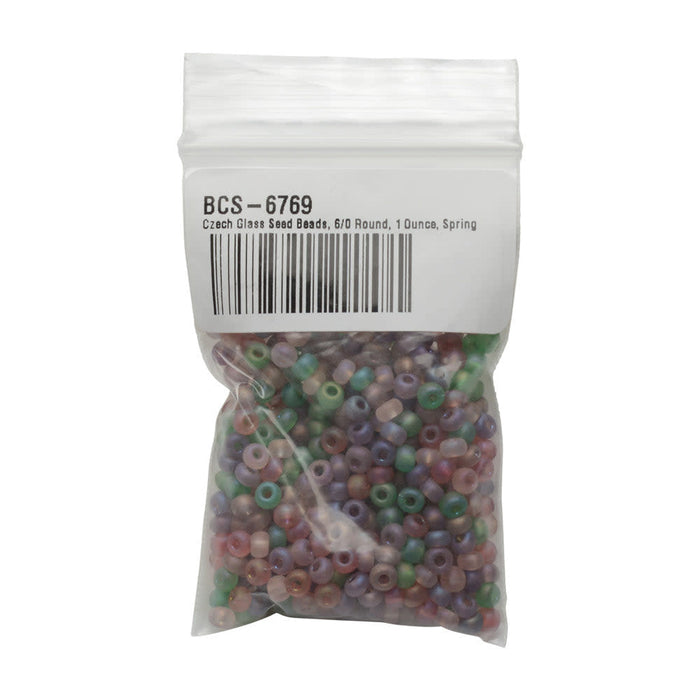 Czech Glass Seed Beads, 6/0 Round, Spring Fever Matte Rainbow Mix (1 Ounce)