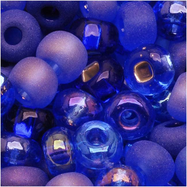 Czech Glass Seed Beads, 6/0 Round, Blue Moon Cobalt Mix (1 Ounce)