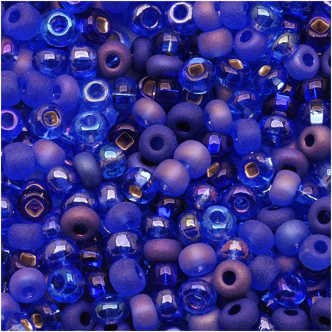 Czech Glass Seed Beads, 6/0 Round, Blue Moon Cobalt Mix (1 Ounce)