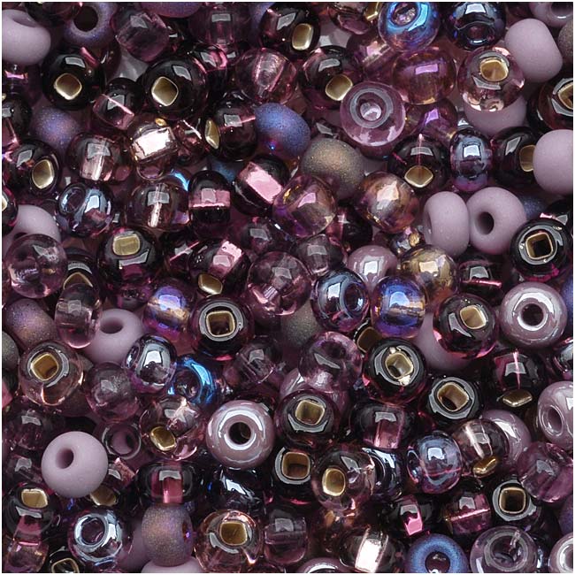 Czech Glass Seed Beads, 6/0 Round, Purple Passion Mix (1 Ounce)