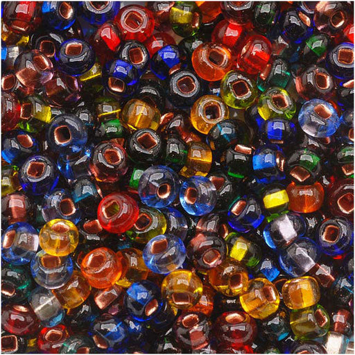Czech Glass Seed Beads, 6/0 Round, Copper Foil Lined Carnival Rainbow Mix (1 Ounce)