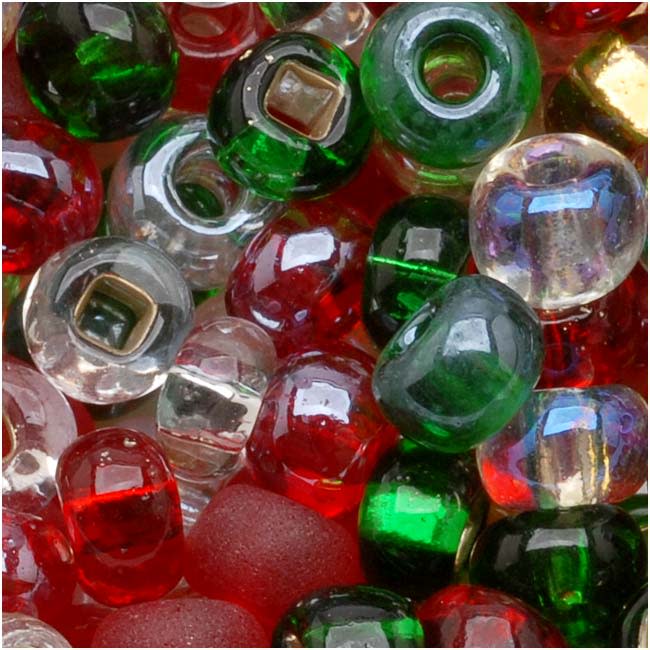Czech Glass Seed Beads, 6/0 Round, Deck The Halls Christmas Mix (1 Ounce)