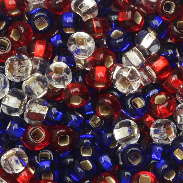 Czech Glass Seed Beads, 6/0 Round, Patriotic Mix (1 Ounce)