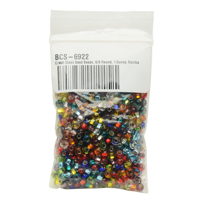 Czech Glass Seed Beads, 6/0 Round, Rainbow Foil Lined Mix (1 Ounce)