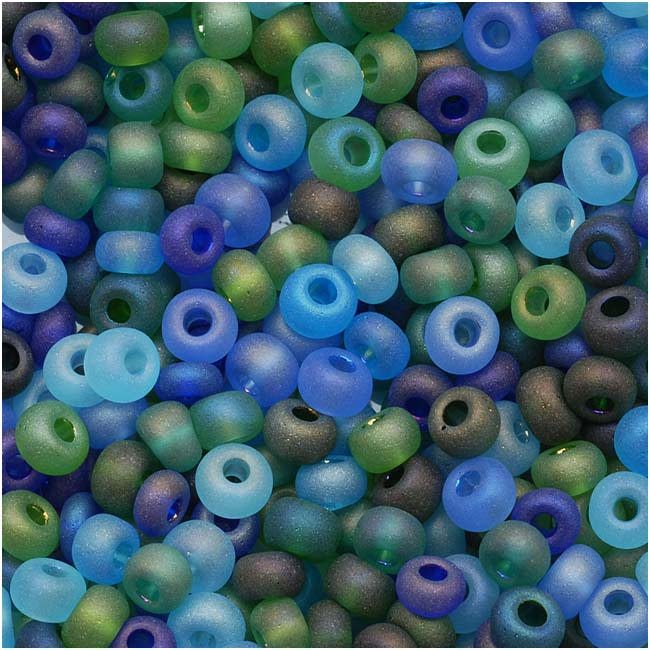 Czech Glass Seed Beads, 6/0 Round, Oceanic Matte Blue Green AB Mix (1 Ounce)