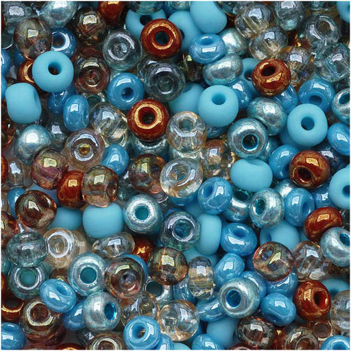 Czech Glass Seed Beads, 6/0 Round, Blue Turquoise Grotto Mix (1 Ounce)
