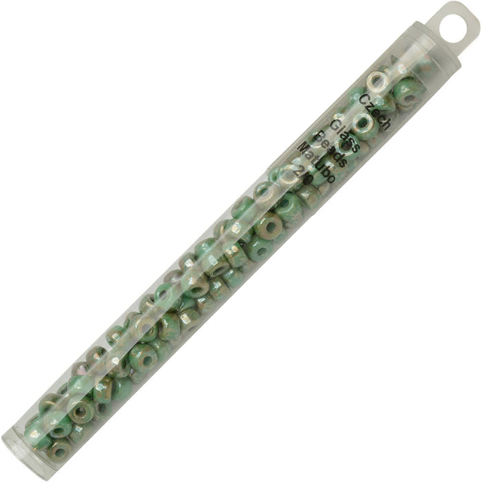 Czech Glass Matubo, 2/0 Seed Bead, Turquoise Green Rembrandt (20 Gram Tube)