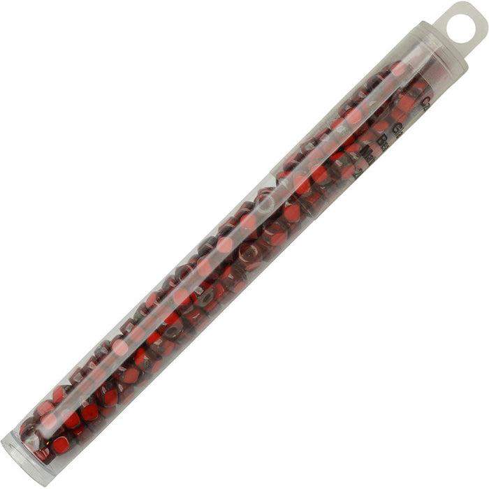 Czech Glass Matubo, Tri-Cut 2/0 Seed Bead, Red Dark Travertine (20 Gram Tube)