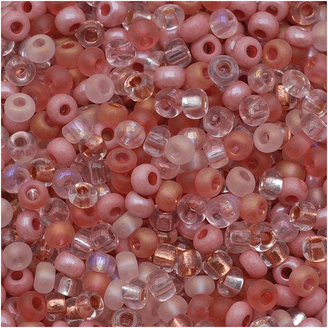 Czech Glass Seed Beads, 8/0 Round, Rose Garden Pink Mix (1 Ounce)