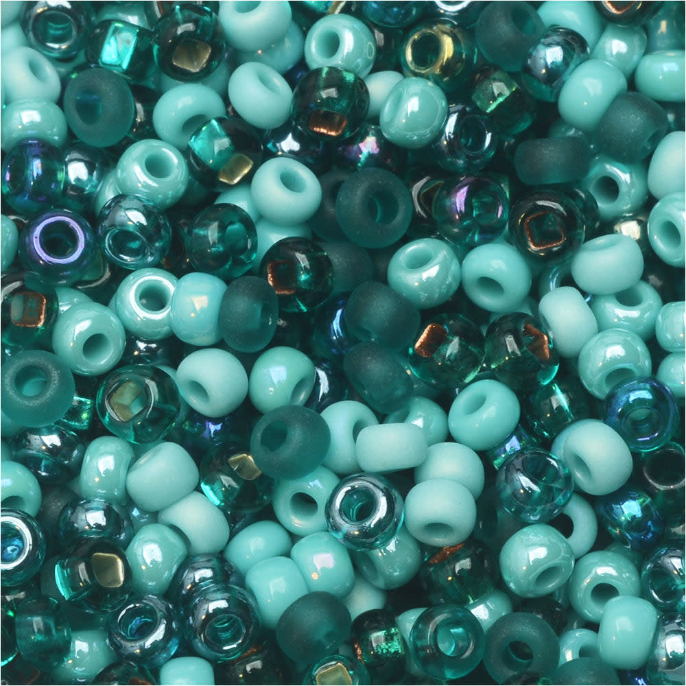 Czech Glass Seed Beads, 8/0 Round, Turquoise Fetish Blue Green Mix (1 Ounce)