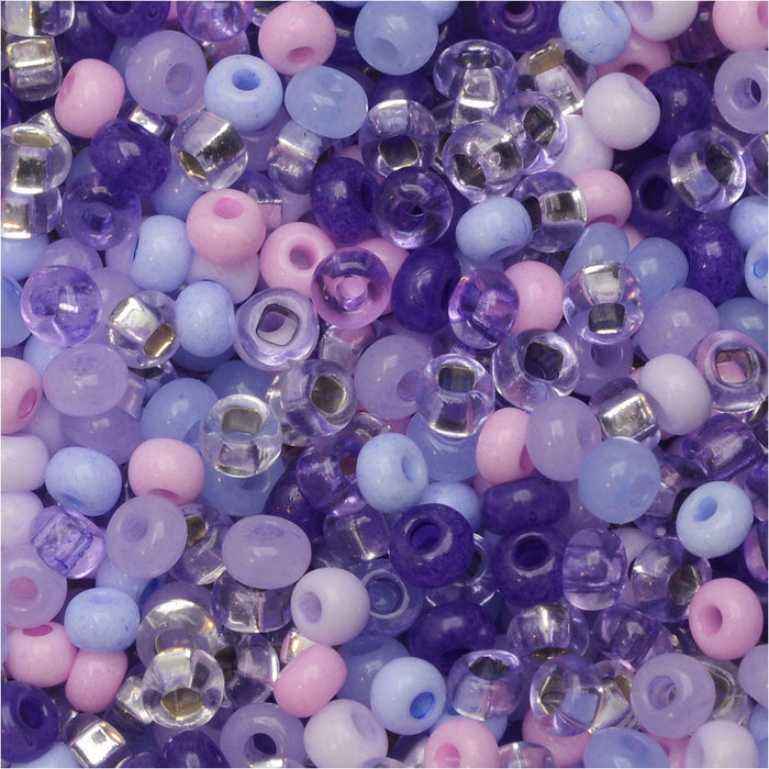 Czech Glass Seed Beads, 8/0 Round, Purple Parasols Mix (1 Ounce)