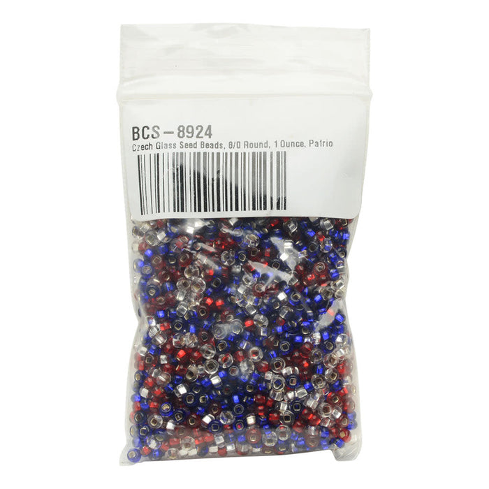 Czech Glass Seed Beads, 8/0 Round, Patriotic Mix (1 Ounce)