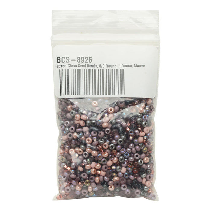 Czech Glass Seed Beads, 8/0 Round, Mauve Whispers Mix (1 Ounce)