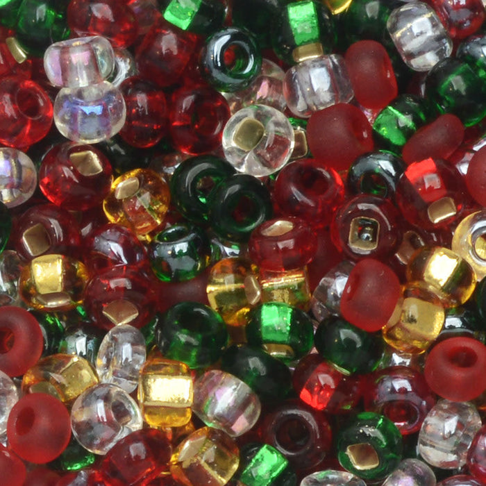 Czech Glass Seed Beads, 8/0 Round, Deck The Halls Mix (1 Ounce)