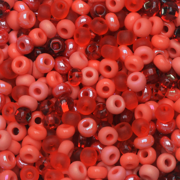Czech Glass Seed Beads, 8/0 Round, Coral Reflections Red Mix (1 Ounce)
