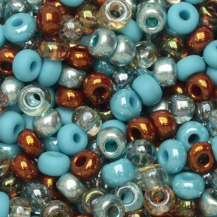 Czech Glass Seed Beads, 8/0 Round, Turquoise Grotto Mix (1 Ounce)