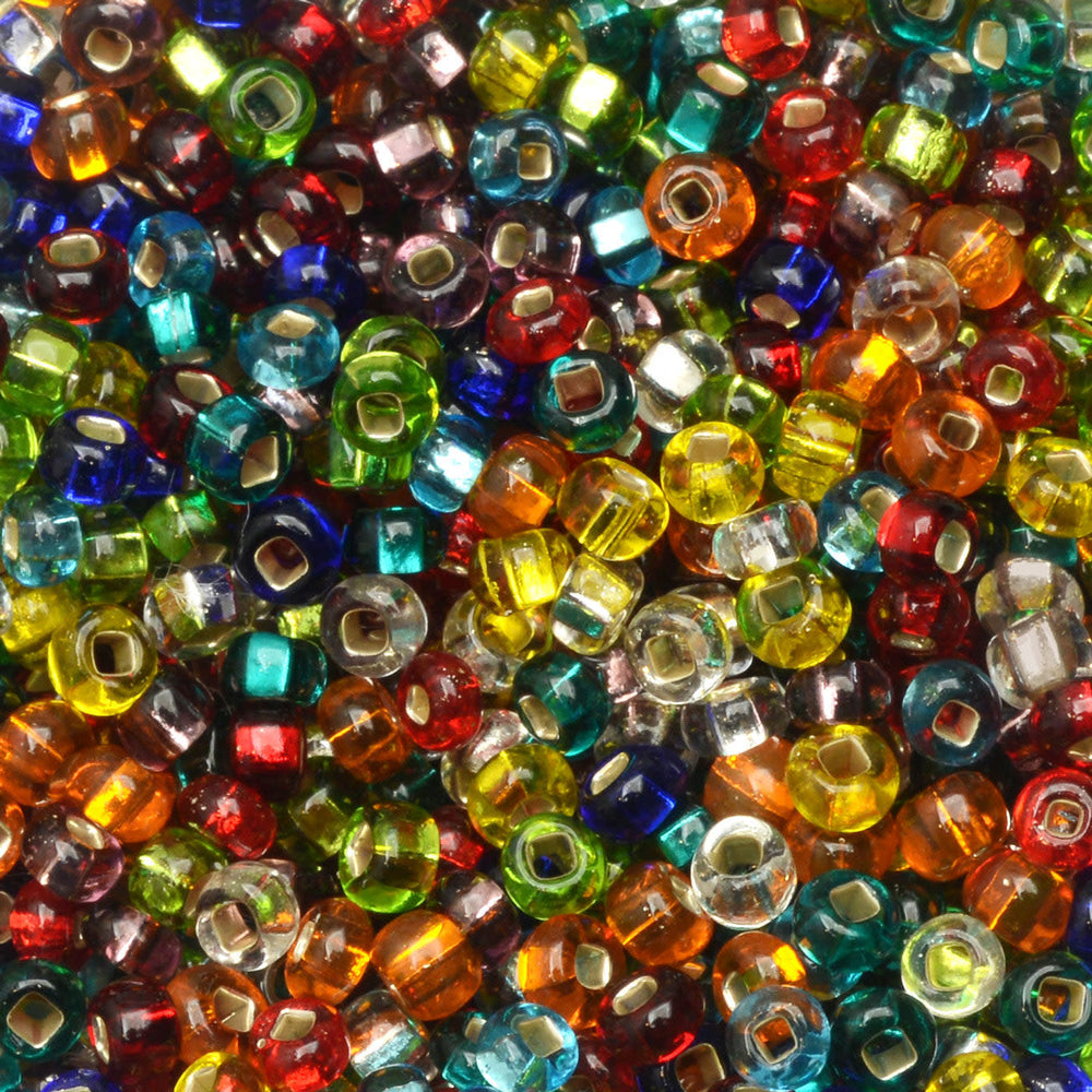 Czech Glass Seed Beads, 8/0 Round, Rainbow Foil Lined Mix (1 Ounce)