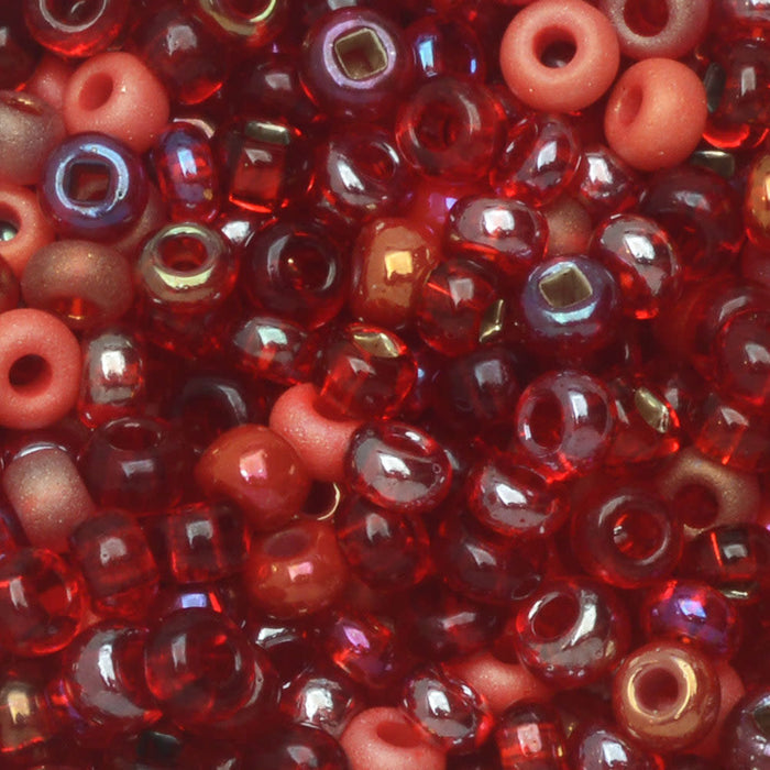Czech Glass Seed Beads, 8/0 Round, Devil's Food Ruby Red Mix (1 Ounce)