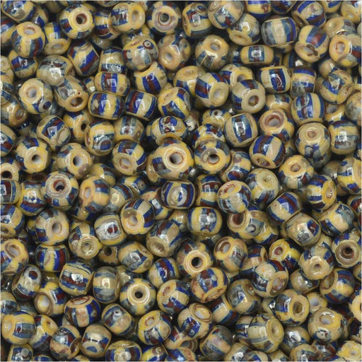 Czech Glass, Bohemian Aged 8/0 Round Seed Beads, Red/White/Blue and Picasso (10 Grams)