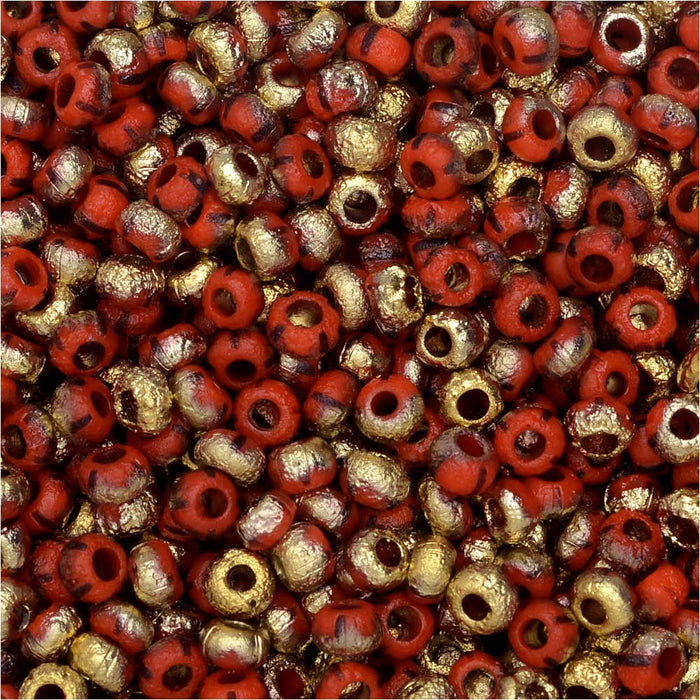 Czech Glass, Bohemian Aged 8/0 Round Seed Beads, Etched Orange/Black  Stripes and Amber (10 Grams) — Beadaholique