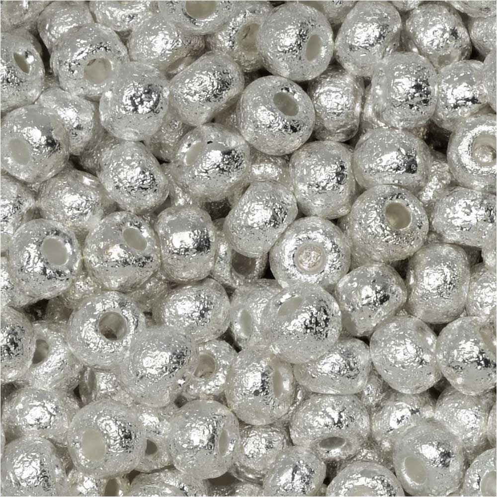 Czech Glass, 6/0 Round Seed Beads, Etched Fine Silver Plated (10 Grams)