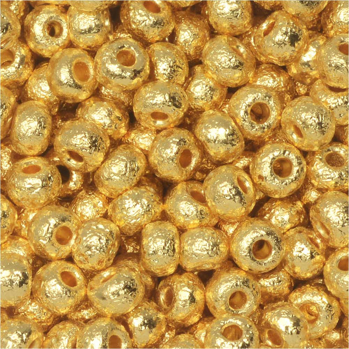Czech Glass, 6/0 Round Seed Beads, Etched 24K Gold Plated (10 Grams)