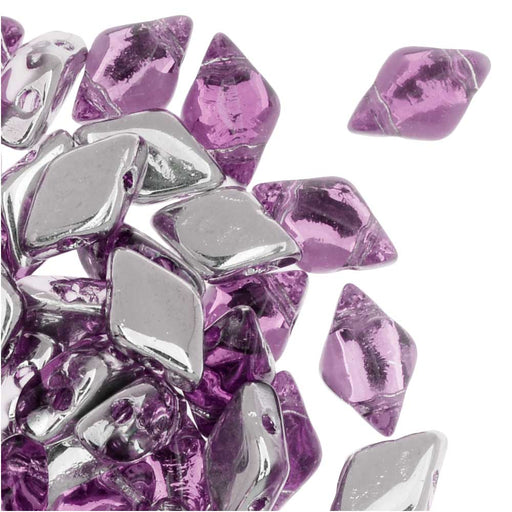 Czech Glass GemDuo, 2-Hole Diamond Shaped Beads 8x5mm, Backlit Pink Mist (2.5" Tube)