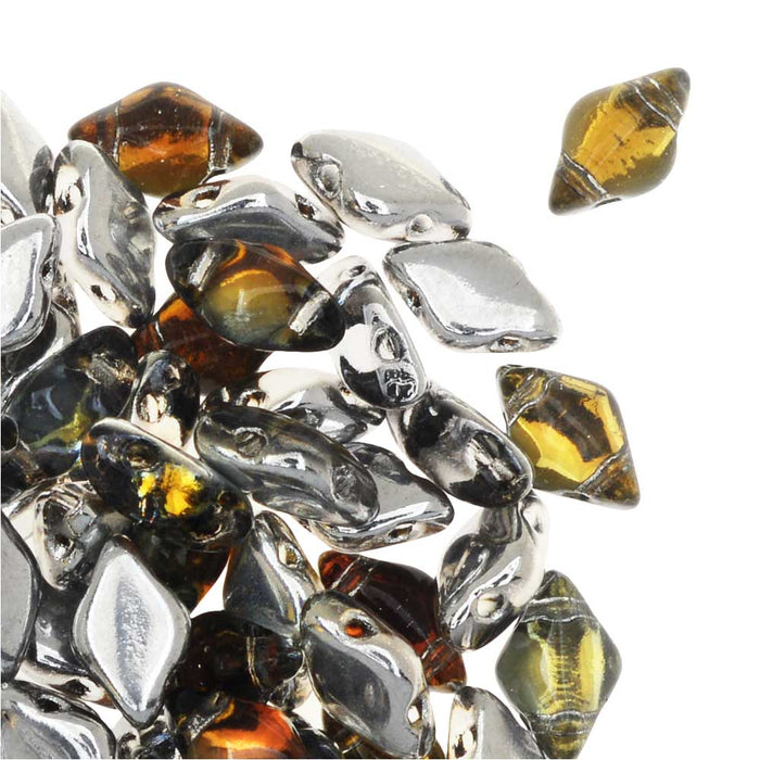 Czech Glass GemDuo, 2-Hole Diamond Shaped Beads 8x5mm, Backlit Menthol (2.5" Tube)