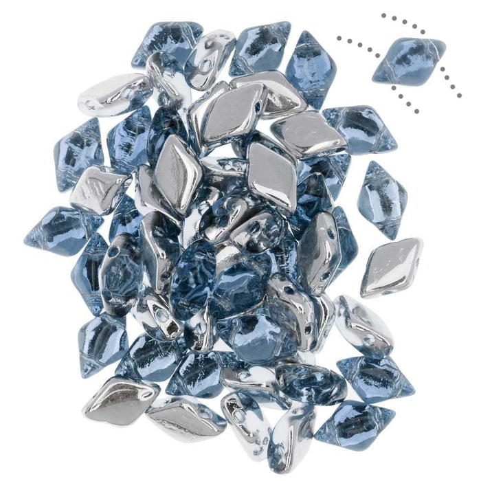 Czech Glass GemDuo, 2-Hole Diamond Shaped Beads 8x5mm, Backlit Periwinkle (2.5" Tube)
