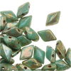 Czech Glass GemDuo, 2-Hole Diamond Shaped Beads 8x5mm, Turquoise Green Picasso (8 Grams)