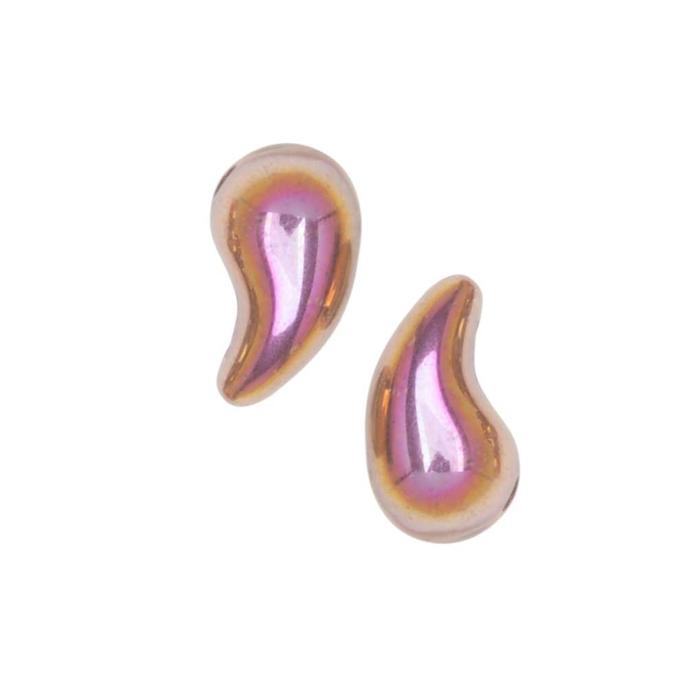 Czech Glass ZoliDuo, 2-Hole Curved Drop Beads 8x5mm LEFT, Crystal / Rainbow Copper (20 Pieces)